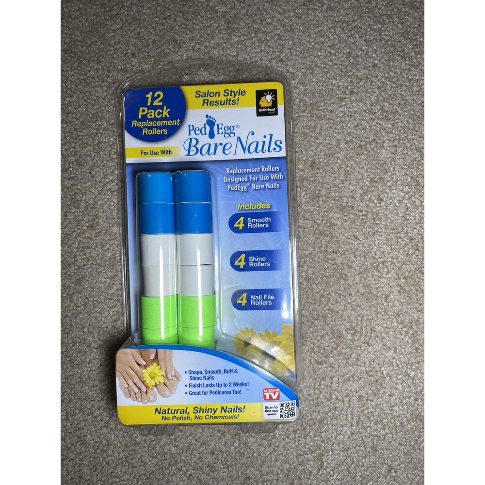 New Ped Egg Bare Nails Replacement Rollers 12 Pack - Buff & Shine - 2015 Sealed